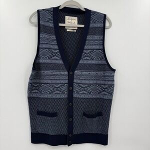 Aubin & Wills‎ men's wool blend sweater vest waistcoat button up size large